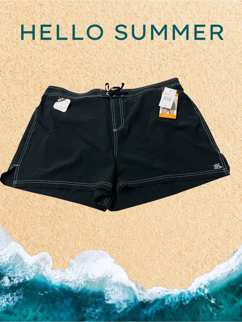 ZEROXPosur NWT Women’s black swim shorts featuring white stitching. SIZE 2X - Picture 2 of 13